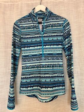 Nike Blue Patterned Long Sleeve Quarter-Zip Top